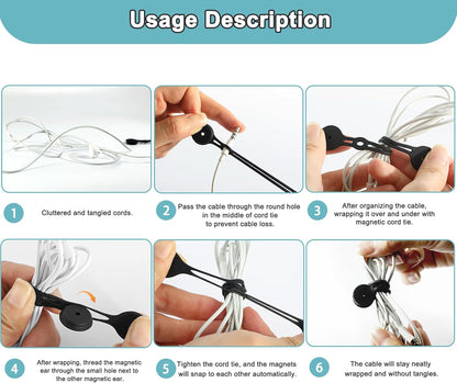 Magnetic Cable Ties 10 Pack, Silicone Cable Ties Charging Cord Organizer Travel Cable Management Straps Headphone Cord Wrap Reusable & Sturdy Cable Winder