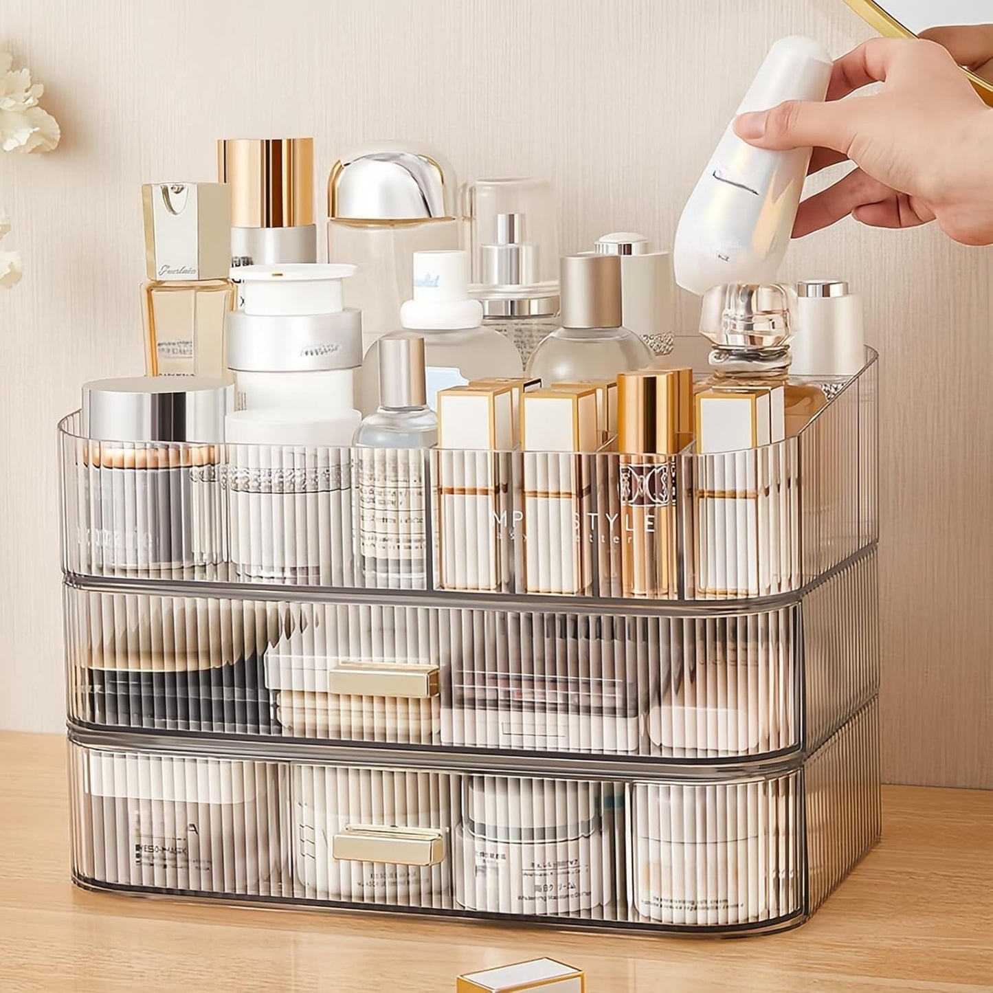Stackable Cosmetics Organizer Drawers, Bathroom Vanity Makeup Organizers and Storage, Ideal for Desk and Dresser Countertops, Great for Palette, Skincare, Lipsticks, Nail Care. Green