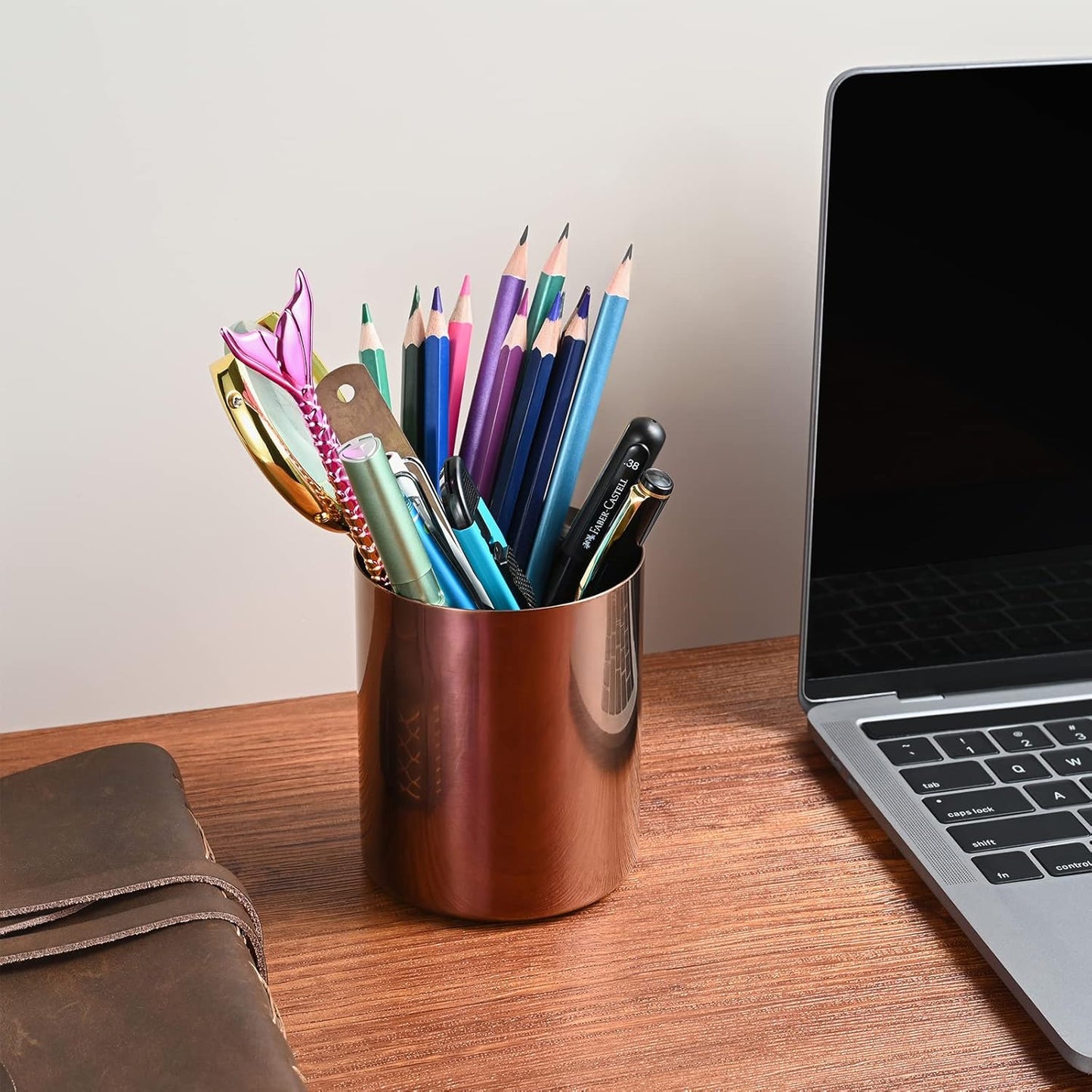 Gold Pencil Holder for Desk, 304 Stainless Steel Pencil Cup, Pen Holder Cup, Pen Pot, Makeup Brush Holder, Desktop Accessory Stationery Organizer