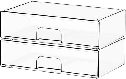 Yieach 4 Pack Clear Stackable Storage Drawers,4.4'' Tall Acrylic Drawer Containers for Organizing,Bathroom Organizers and Storage Bin Box,Plastic Makeup,Medicine Organizer Bins for Cabinet,Undersink