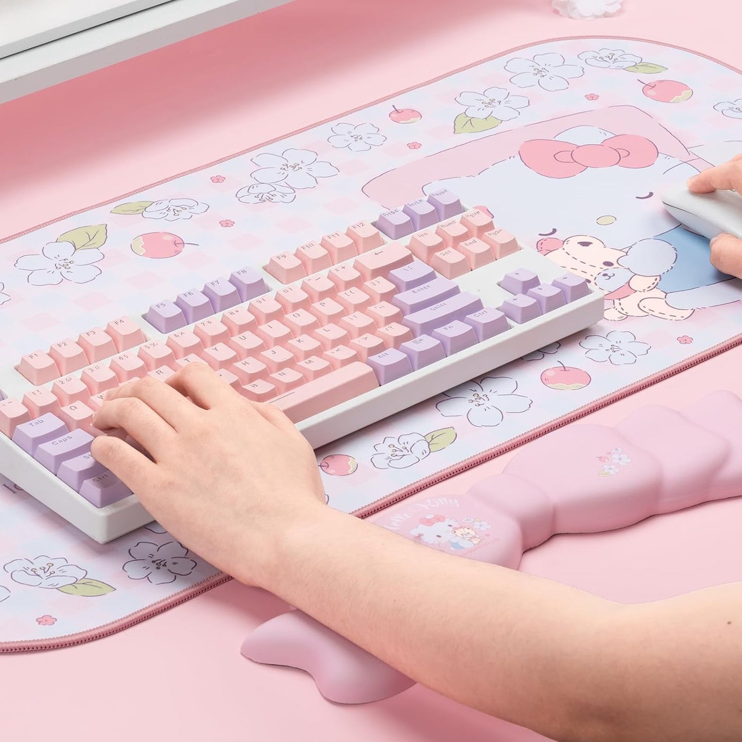 Kuitmor Memory Foam Bowknot Wrist Rest,Non-Slip Rubber Base Keyboard Wrist Rest for Gaming,or Home Office Work - FlowerCat