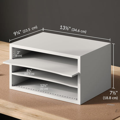 Ballucci 4-Tier Paper Organizer for Desk, Stackable Organizer Tray, Desk Storage Shelves, Stacking Letter Paper Tray Sorter for Classroom, Office, White