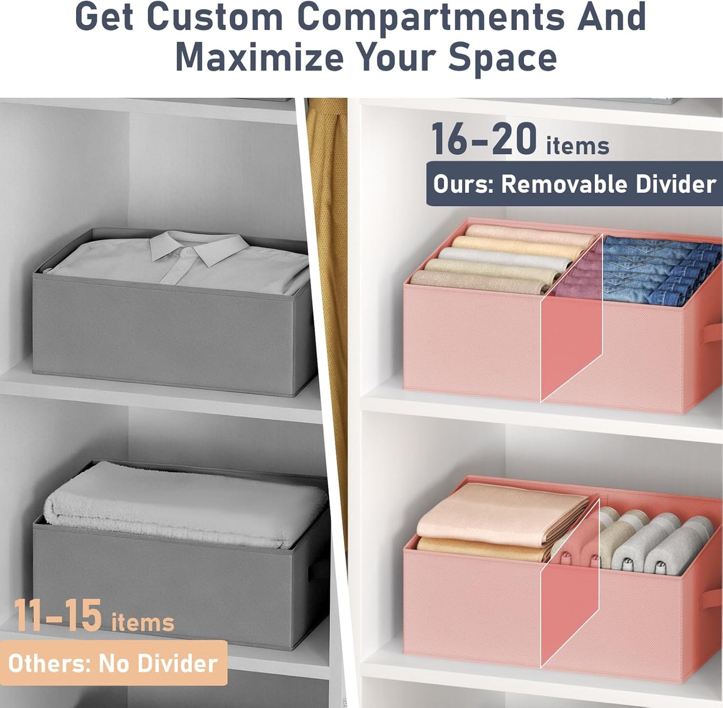 DIMJ Closet Storage Bins, 6 Pack Storage Baskets for Shelves, Foldable Closet Organizer with Handle, Linen Closet Organizers and Storage for Clothes, Toys, Towel, Books (Black)