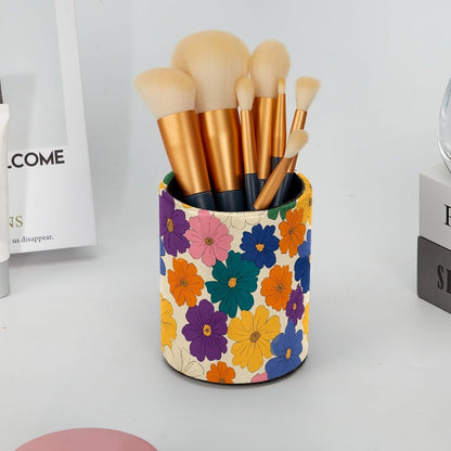 Leather Pen Holder for Desk, Love Cherry Pencil Organizer Pencil Cup Desk Decor Makeup Brush Holder Multifunctional Office Supplies for Home,Office, School