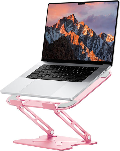JCZT Adjustable Laptop Stand for Desk, Metal Foldable Laptop Riser, Portable Laptop Holder Mount, Ventilated Cooling Computer Notebook Stand for MacBook Air Pro, All 10-16'' Notebooks Laptops, Gold