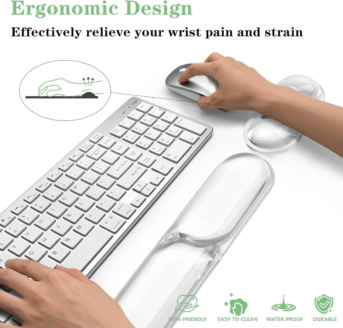 Wrist Rest for Keyboard- Ergonomic Gel Keyboard Wrist Rest and Mouse Pad Set, Non-Slip PU Base for Office, Laptop & Gaming - Green