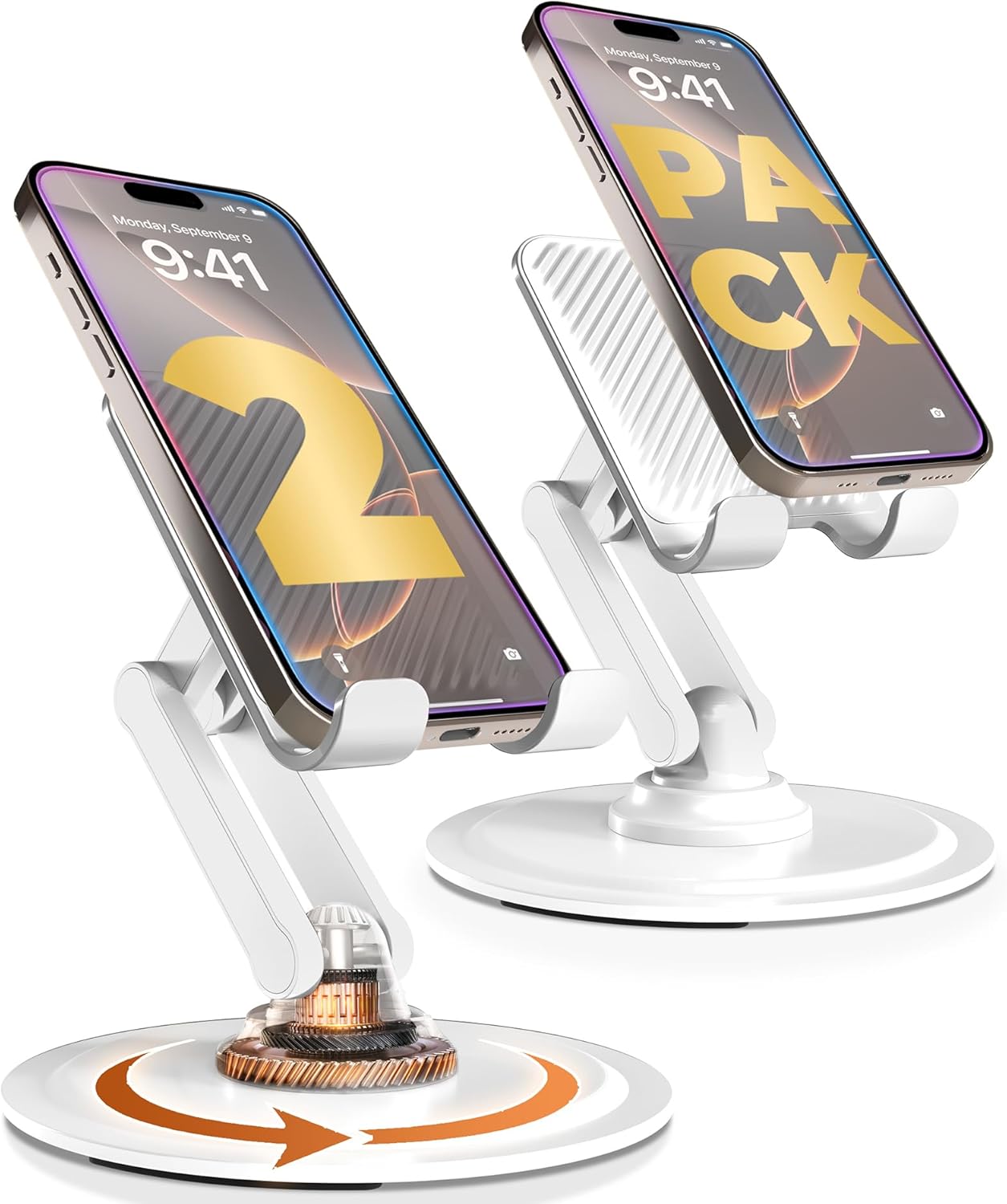 COOPER 360° Stand, Rotating Cell Phone Stand for Desk | Sturdy Metal Base, Foldable, Portable | Cell Phone Holder for Desk (Piano Black)
