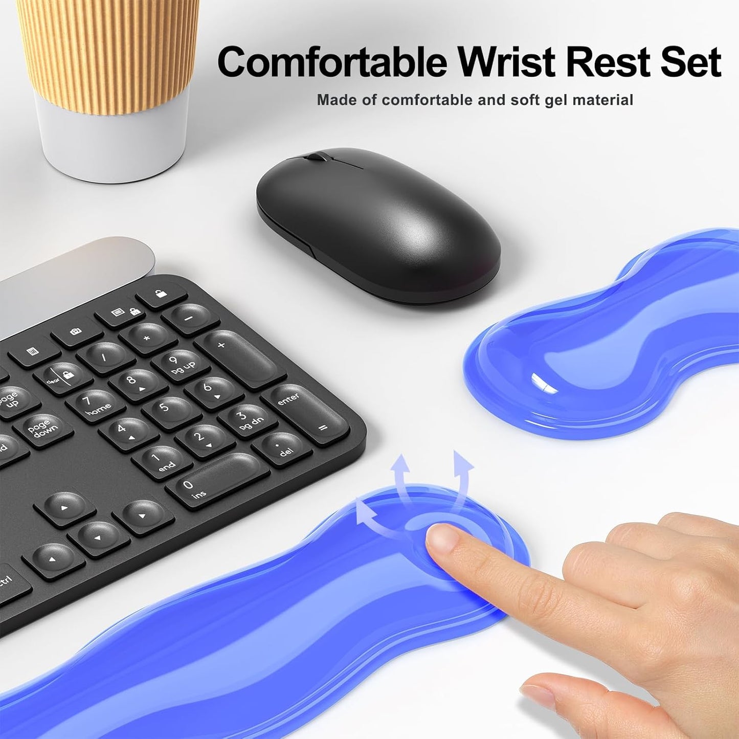 MOKURU Gel Keyboard and Mouse Wrist Rest Set, Comfort Ergonomic Wrist Support, for Wrist Pain Relief, Computer Keyboard Wrist Rest (Black)