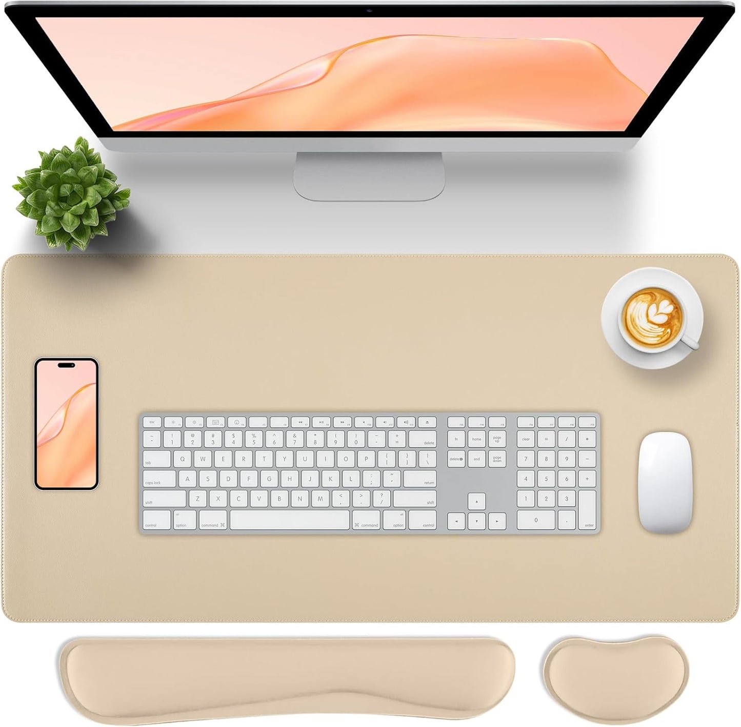 Green Desk Pad and Keyboard Wrist Rest, 3in1 Mousepad + Keyboard Wrist Rest+Mouse Wrist Rest for Home Office Table Computer Cover. (31.5×15.7,Green)
