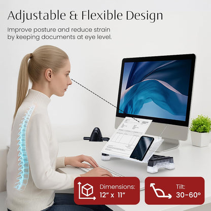 MemoScape Adjustable in-Line Document Holder for Typing | Reduces Neck Strain, Improves Focus, Boosts Desk Organization, and Workflow | Paper Holder Stand for Desk and Home Office - Black (VUR 2060)