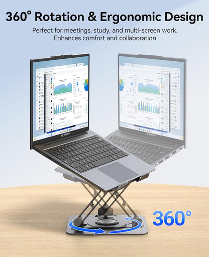ORICO Adjustable Laptop Stand for Desk, 360° Rotating Base, Foldable Aluminum Alloy Computer Stand with Ventilated Design, Compatible with MacBook Air/Pro, Dell, XPS, HP up to 17'' - ST12, Silver