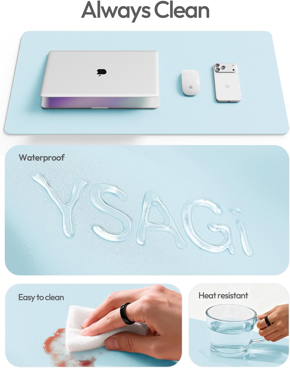 YSAGi Leather Desk Protector, Office Mat, Large Mouse Mat, Non-Slip PU Leather Blotter, Laptop Pad, Waterproof Writing Pad for Office and Home (Light Pink, 23.6" x 13.8") - Colors B