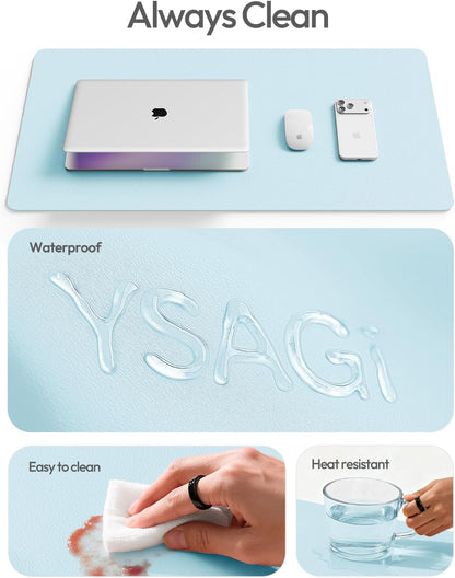 YSAGi Leather Desk Protector, Office Mat, Large Mouse Mat, Non-Slip PU Leather Blotter, Laptop Pad, Waterproof Writing Pad for Office and Home (Light Pink, 23.6" x 13.8") - Colors B