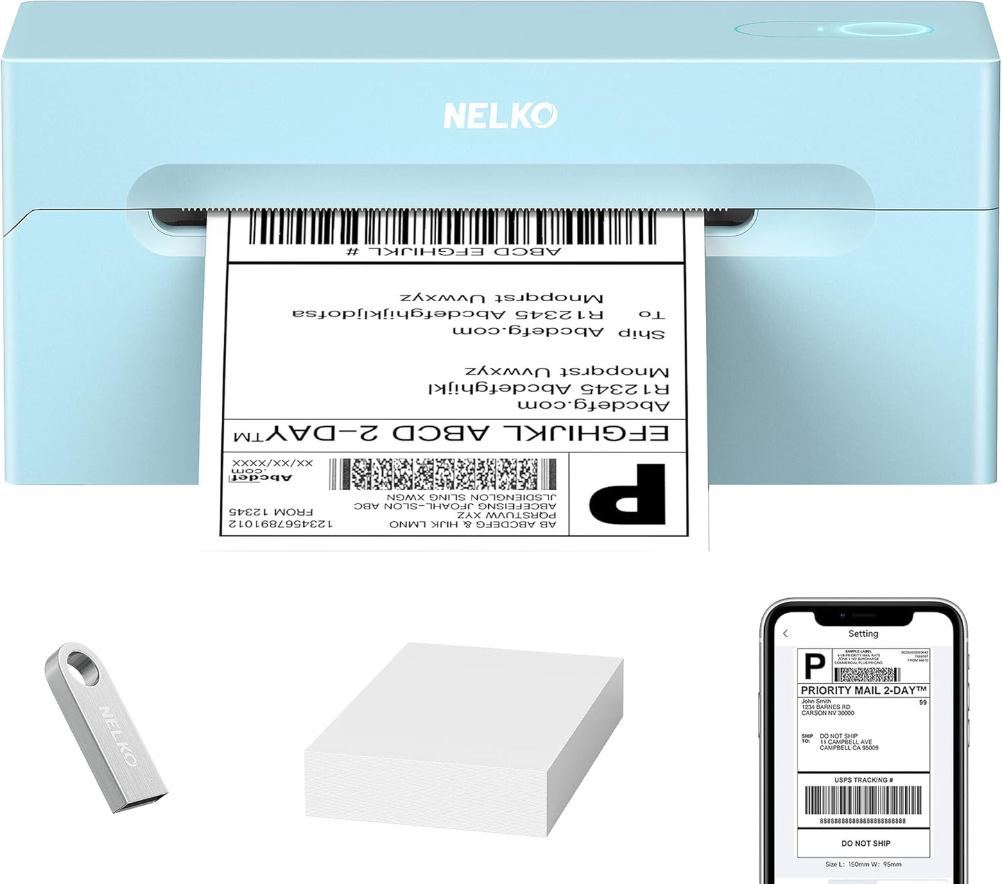 Nelko Bluetooth Thermal Shipping Label Printer, Wireless 4x6 Shipping Label Printer for Shipping Packages, Support Android, iPhone and Windows, Widely Used for Amazon, Shopify (Black)