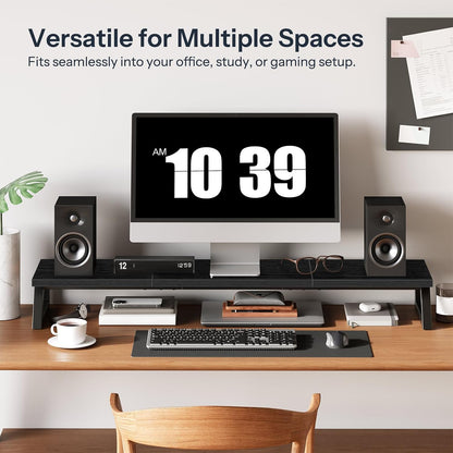 HOOBRO Dual Monitor Stand Riser, 39 Inch Large Computer Monitor Stand for 2 Monitors, Computer Monitor Riser, Desk Shelf Organizer for Office Desk, Accessories, Black BB121CJ01