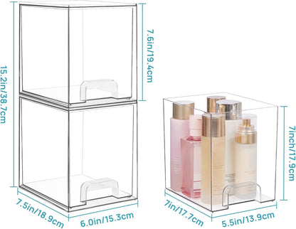 Vtopmart 12.1''W Clear Stackable Storage Drawers,2 Pack Acrylic Plastic Organizers Bins for Makeup Palettes, Cosmetics, and Beauty Supplies,Ideal for Vanity, Bathroom,Cabinet,Desk Organization