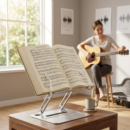 Premium Aesthetic Aluminum Acrylic Book Stand for Reading, Ergonomic Book Holders for Reading Hands Free, Portable Laptop Book Stand for Desk, Reading Stand for Textbook, Recipe, Music Sheets