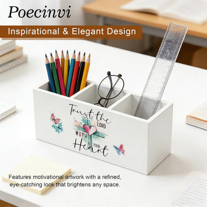 Blue Coquette Bow Pen Holder for Home Office Desk, Girly Office Decor, Preppy Blue Ribbon Bow Aesthetic Wooden Box Sign Pencil Holder for Desk Shelf Organizer