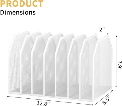 FANXIYQ Metal 7-Section File Folder Organizer for Desk | Vertical Office File Holder | Heavy-Duty Mesh Document Sorter for Books, Binders, Laptops | Black Desk Organizer (12.8”x8.5”x7.9”)