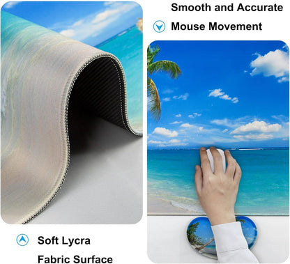 Keyboard Wrist Rest + Mouse Pad with Wrist Support + Desk Mat + Coaster 4 in 1 Set, XXL Large Gaming Mousepad Cute Ergonomic Mouse Pads for Desk Computer Laptop Office Decor-Beach