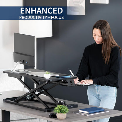 VIVO 26 inch Desk Converter, K Series, Height Adjustable Sit to Stand Riser, Dual Monitor and Laptop Workstation with Keyboard Tray, Black, DESK-V026KB