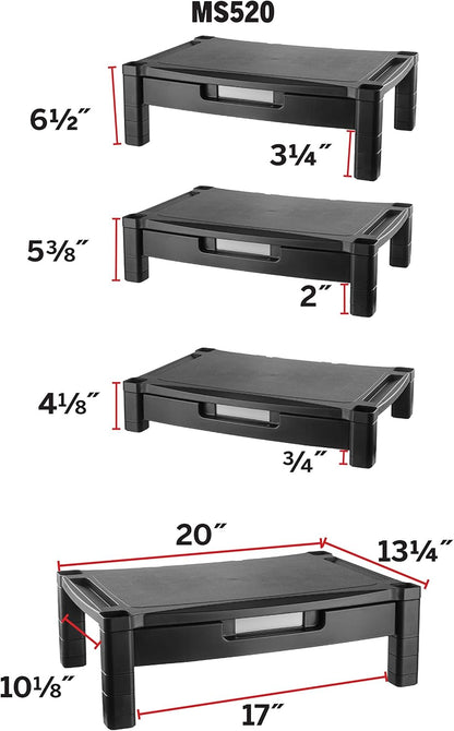 Kantek Single-Level Monitor Stand, 17" X 13.25" X 3" To 6.5", Black, Supports 50 Lbs