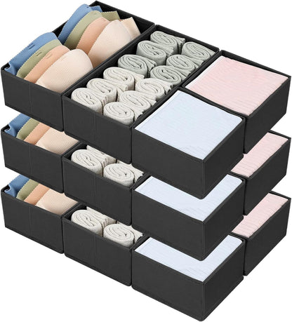 DIMJ Drawer Organizers Clothes, Dresser Organizer Bins for Baby Clothes,Underwear and Sock, Fabric Closet Organization and Storage Boxs, Drawer Dividers for Nursery, Clothing, Tie - 4 Pack, Beige