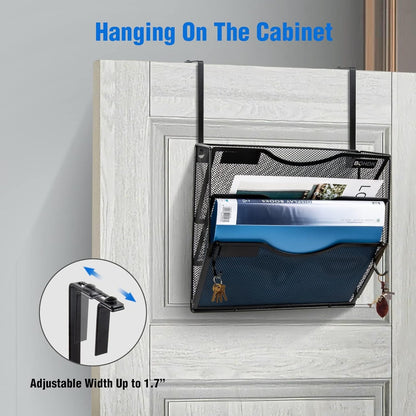 BOHDK Wall File Organizer, 6 Tier Hanging File Folder Mail Organizer, Vertical Mesh Metal Wall Mount Hanging File Holder, Paper Document Magazine Rack for Home Office Black