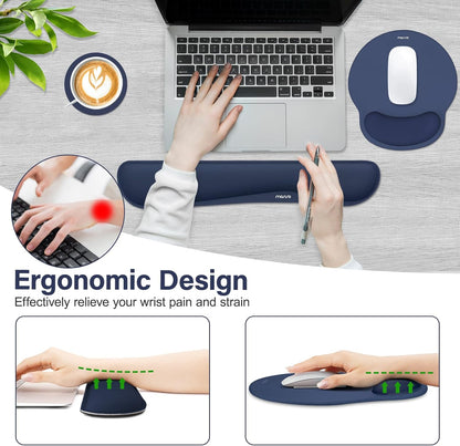 MOSISO Wrist Rest Support for Mouse Pad&Keyboard Set, Streamline Ergonomic Mousepad&Coaster Non-Slip Base Home/Office Pain Relief&Easy Typing Pad with Soft Cloth&Silicone Lining, Antique Green