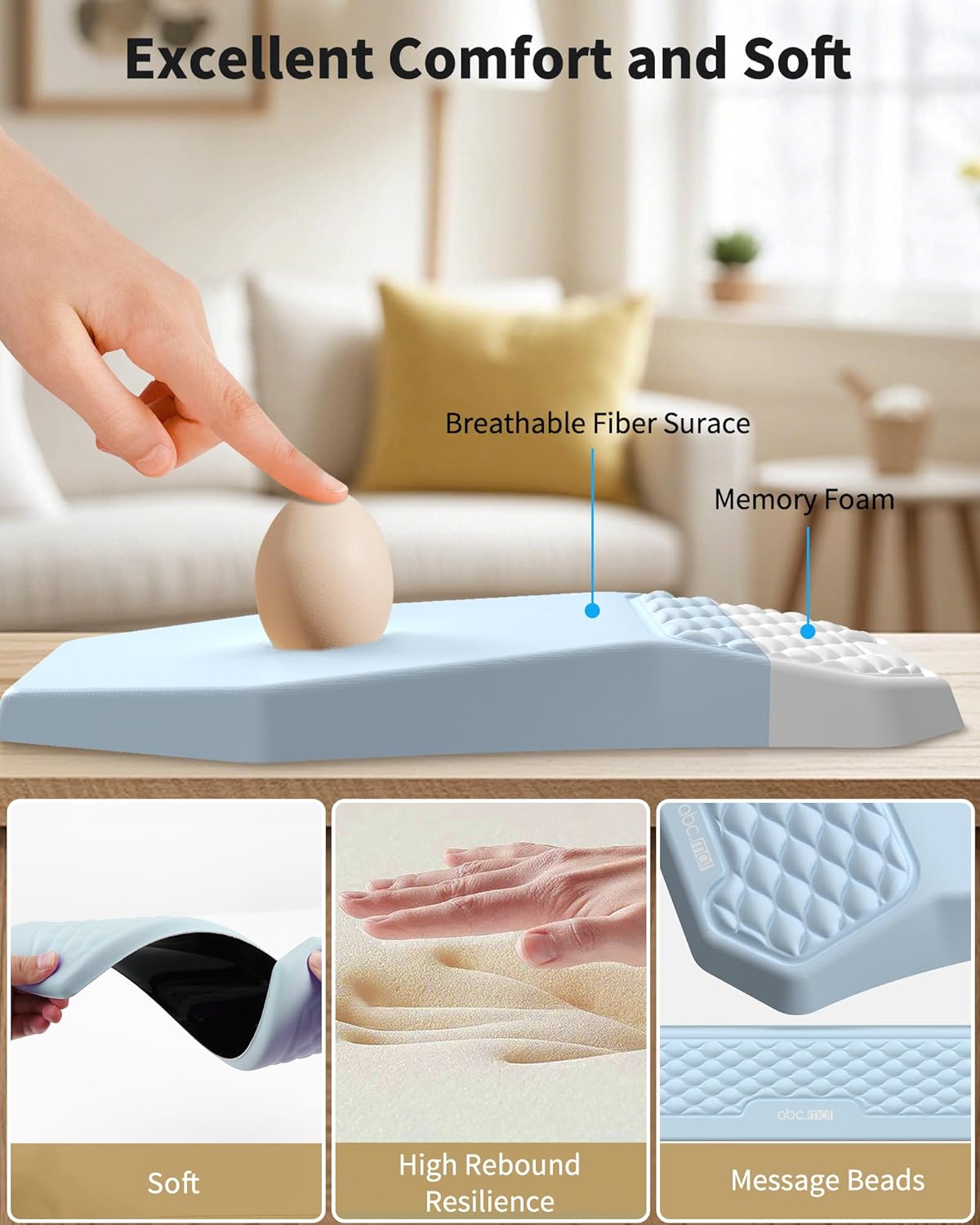 Ergonomic Mouse Pad and Keyboard Wrist Rest Support Set, Massage Design Mousepad for Carpal Tunnel Pain Relief, Memory Foam, Non-Slip PU Base for Computer Desk, Baby Blue