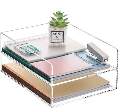 HeZone Paper Organizer Letter Tray, Clear Acrylic Paper Tray, School Teacher Office Supplies Organization, Stackable Desk File Organizer, Classroom Decor and Accessories-2 Pack…
