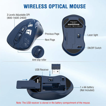 Wireless Keyboard and Mouse Combo, EDJO 2.4G Full-Sized Ergonomic Computer Keyboard with Wrist Rest and 3 Level DPI Adjustable Wireless Mouse for Windows, Mac OS Desktop/Laptop/PC