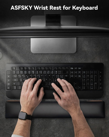PU Leather Keyboard Wrist Rest, Ergonomic Memory Foam Wrist Support for Pain Relief, Waterproof & Easy to Clean Hand Rest Pad for Office, Gaming & Mechanical Keyboards (Classic Black)