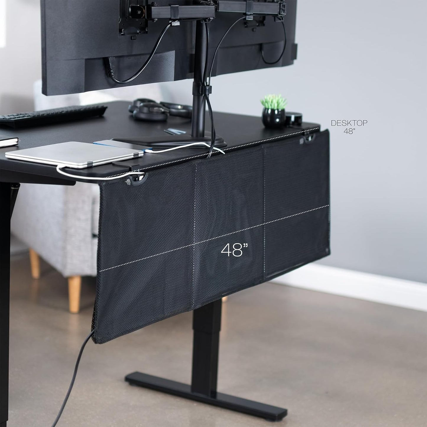 VIVO 48 Inch Clamp-on Privacy and Cable Management Organizer Sleeve, Wire Hider Kit Panel System, Desk Skirt, Black, DESK-SKIRT-48P