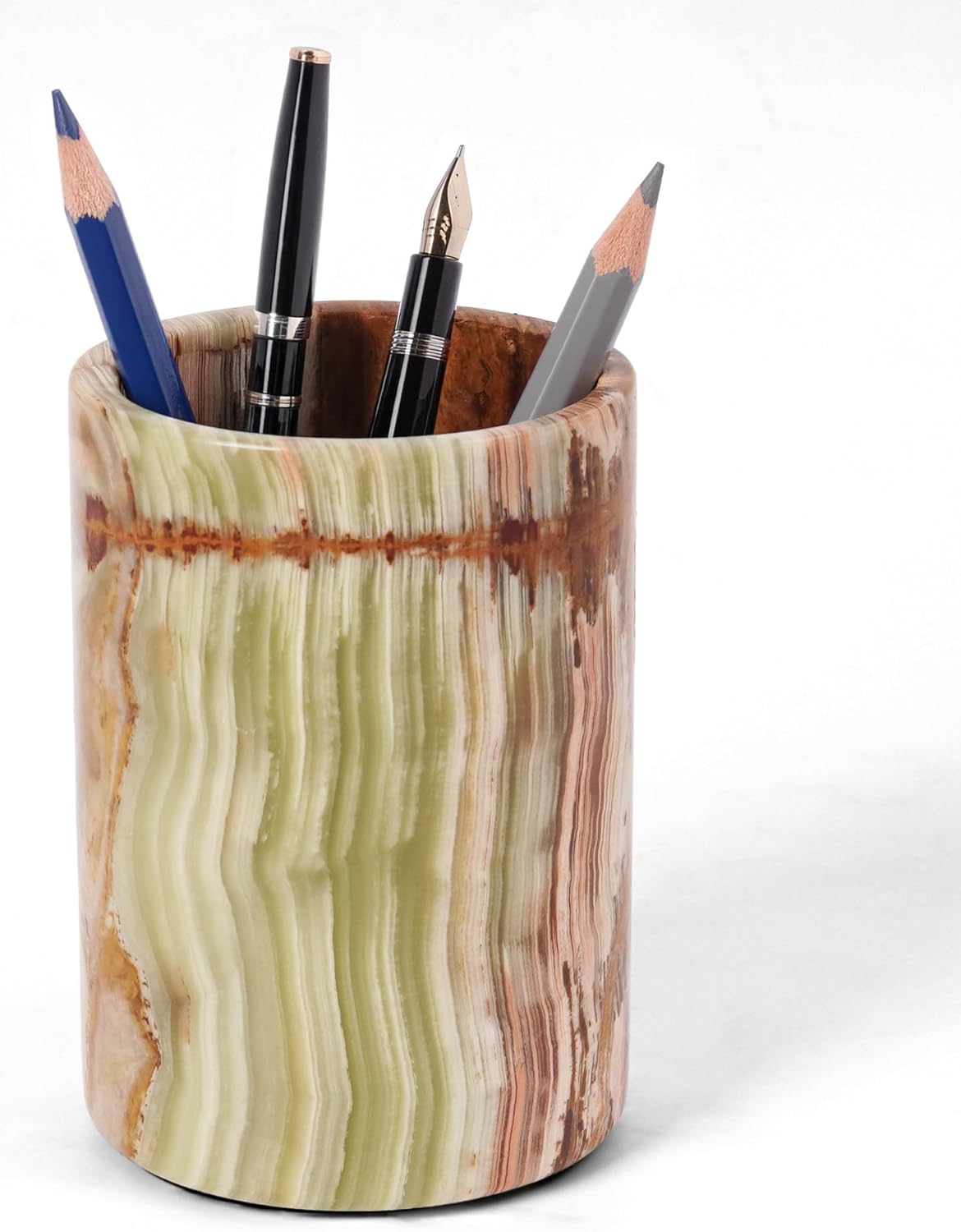 Radicaln Marble Pen Holder For Desk 4" Inches Green Onyx Handmade Makeup Brush Cup for Girls, Bathroom Tumbler Cup, Durable Office & Home Organizer Pencil Holder