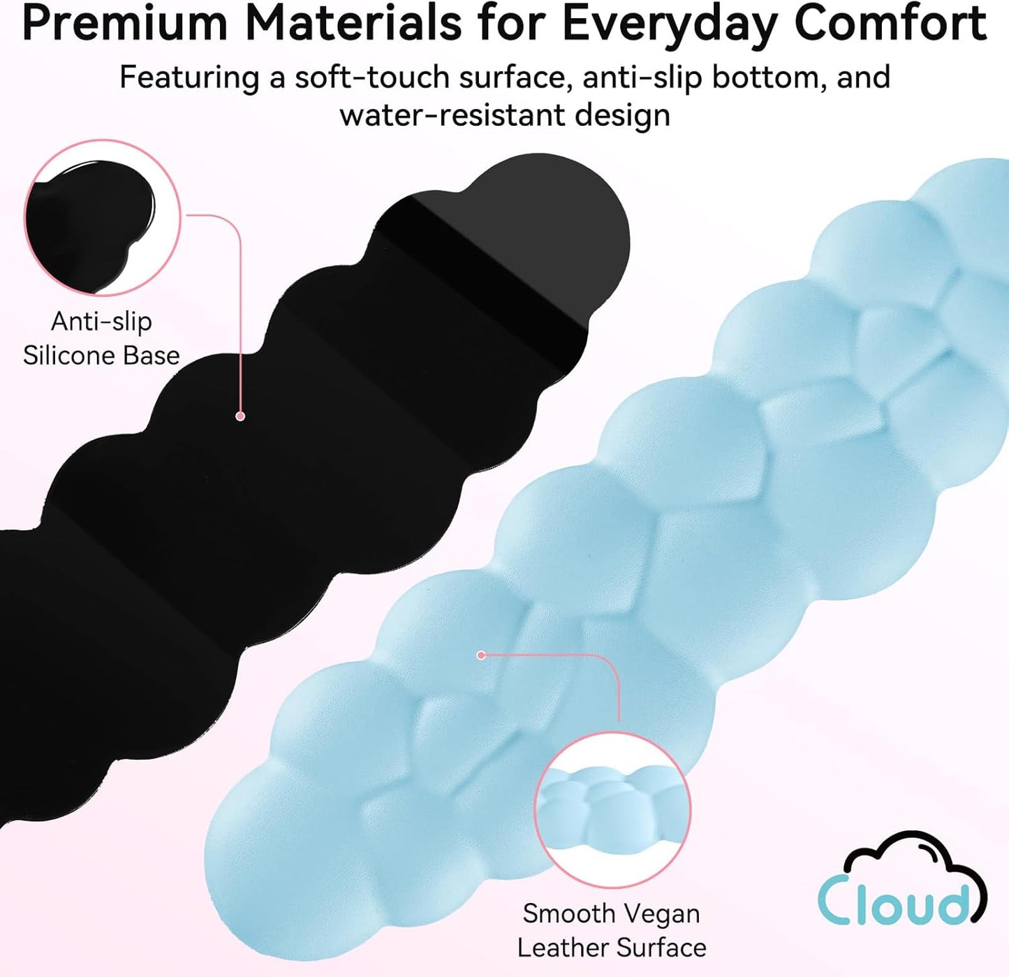 Sushret Cloud Wrist Rest for Computer Keyboard, 4-in-1 Memory Foam Leather Cloud Keyboard Wrist Rest and Mouse Pad Set with Ergonomic Support for Arm and Palm Cushion, Gaming/Work Setup, Rainbow