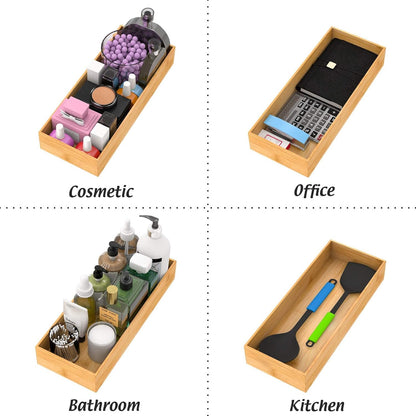 Black Bamboo Drawer Organizer - Silverware&Utensil Holder Organizer for Kitchen Drawers, Multi-Use Drawer Dividers Boxes for Bathroom Counter，Cabinet, Garage, Office Desk, Makeup, Jewelry (12"3"2.5")