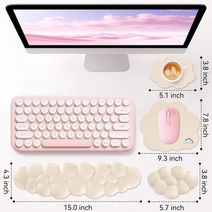 Sushret Cloud Wrist Rest for Computer Keyboard, 4-in-1 Memory Foam Leather Cloud Keyboard Wrist Rest and Mouse Pad Set with Ergonomic Support for Arm and Palm Cushion, Gaming/Work Setup, Rainbow