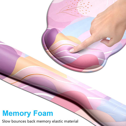 Dapesuom Keyboard Wrist Rest and Mouse Pad with Wrist Support, Cute Memory Foam Cushion for Keyboard and Mouse Set, Ergonomic Desktop Pad Rests with Non Slip Base for Easy Typing & Pain Relief, Pink