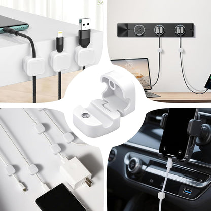 Quacc 6 PCS Magnetic Cable Clips Cord Organizer Holder Clips Desktop Cable Management for Home Desk Nightstand Car Wall - White