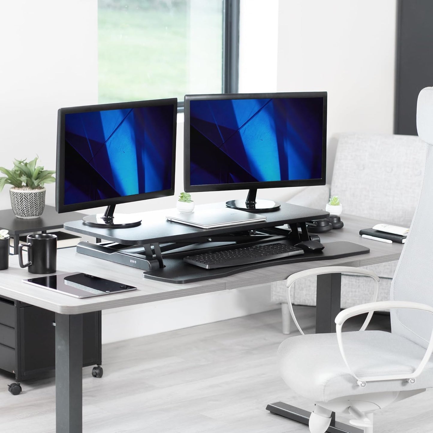 VIVO 26 inch Desk Converter, K Series, Height Adjustable Sit to Stand Riser, Dual Monitor and Laptop Workstation with Keyboard Tray, Black, DESK-V026KB