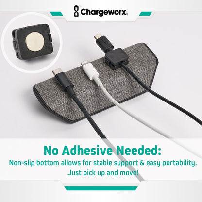 CHARGEWORX Magnetic Cable Organizer – Weighted Non-Adhesive Cord Holder with 3 Magnetic Clips for USB-C, Lightning & MagSafe Cables – Desk, Office & Nightstand Cable Management