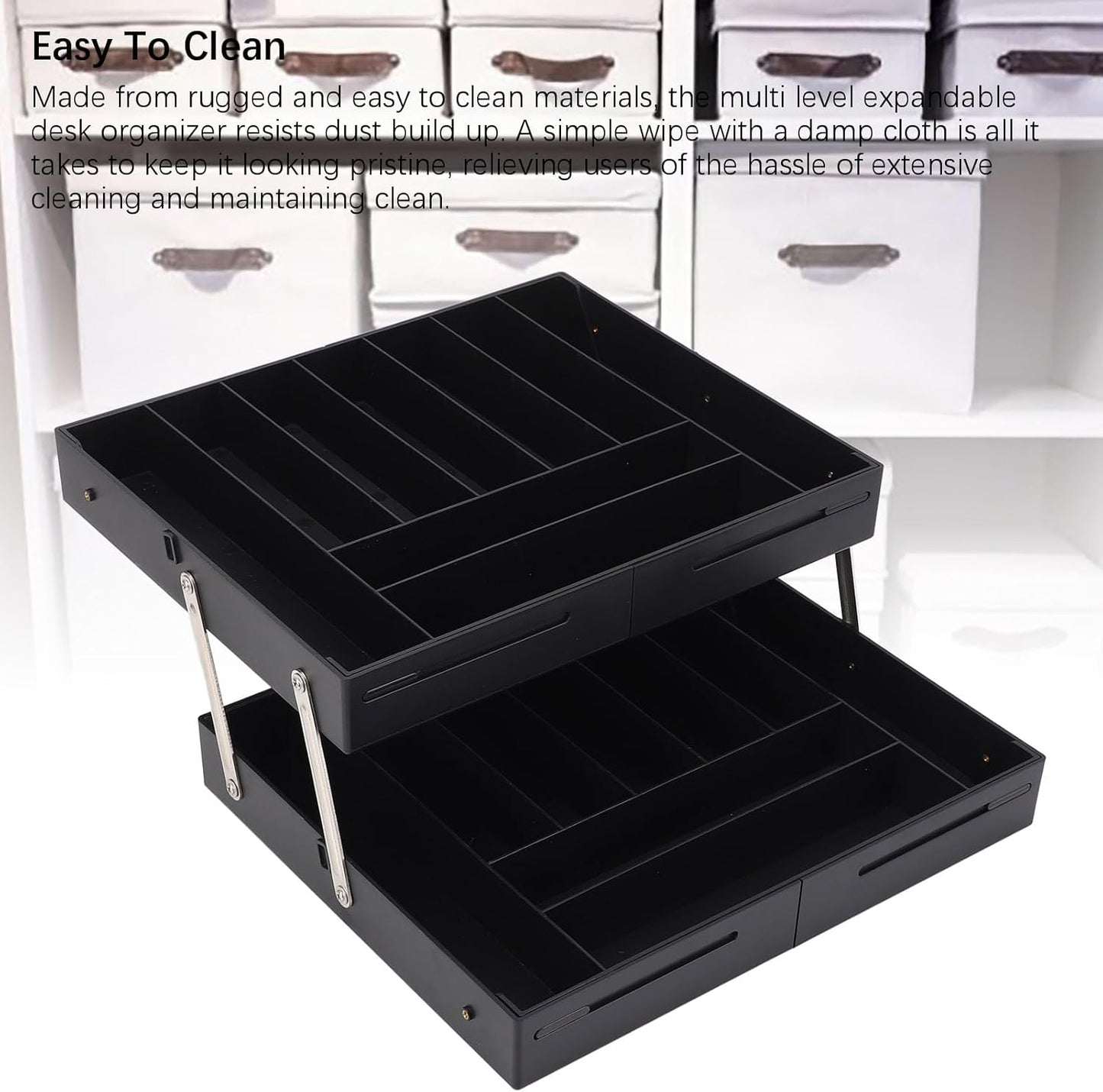Extra Large and High Drawer Organizer, 2 Tier Smart Expandable Desk Organizer, Multi Level Junk Drawer Organizer for Makeup, Jewelry, Desk, Office Drawers (Gray)