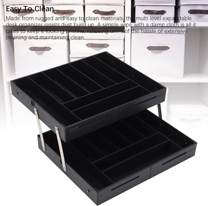 Extra Large and High Drawer Organizer, 2 Tier Smart Expandable Desk Organizer, Multi Level Junk Drawer Organizer for Makeup, Jewelry, Desk, Office Drawers (Gray)