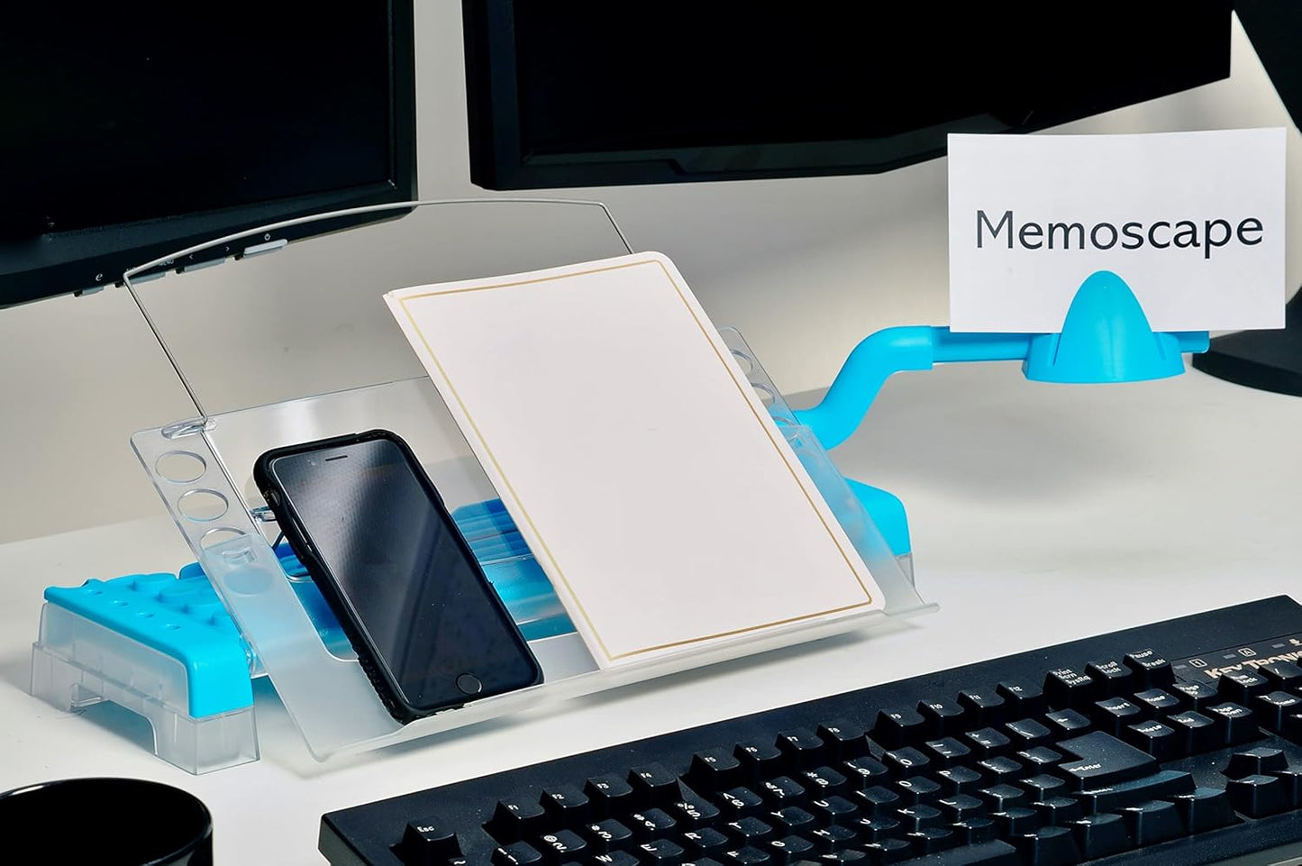 MemoScape Adjustable in-Line Document Holder for Typing | Reduces Neck Strain, Improves Focus, Boosts Desk Organization, and Workflow | Paper Holder Stand for Desk and Home Office - Black (VUR 2060)