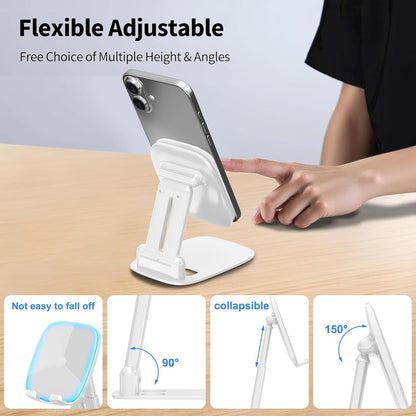 DEERLAMN Cell Phone Stand for Desk, Height Adjustable Cell Phone Holder Portable Desktop Stand, Travel Home Office Desk Accessories Compatible with iPhone 16/15/14/13/12/11 All Smartphone - Pink