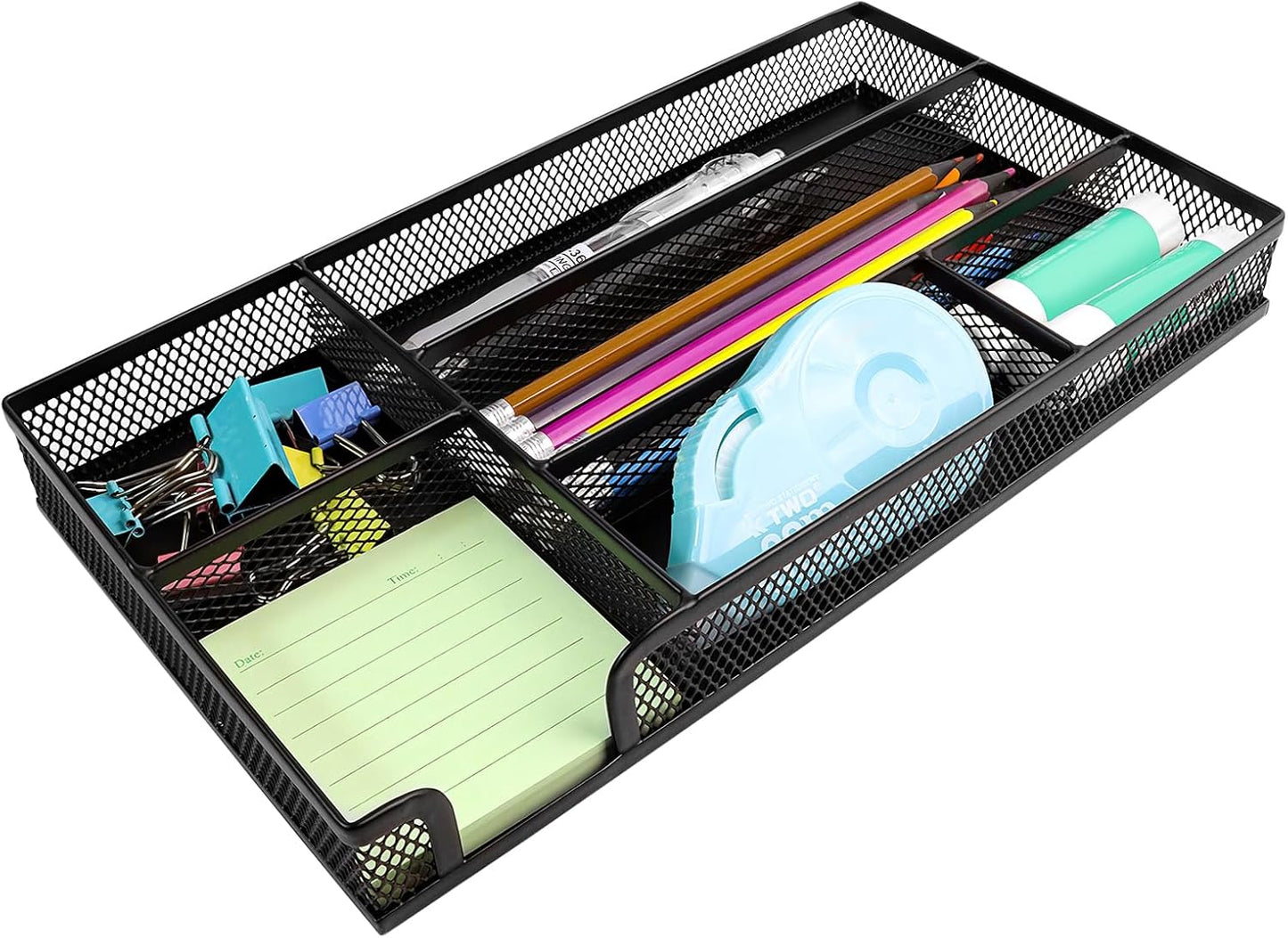 GAQWOK Small Metal Mesh Desk Drawer Organizer Tray for Paper, Office, Bathroom, Kitchen, Makeup & Vanity - Versatile Drawer Organizer