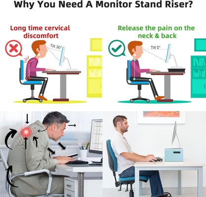 Marbrasse Monitor Stand Riser, 2 Pack 16.5 Inch 2 Tier Computer Monitor Stand, Printer Shelf Stand for Laptop Computer Screen Storagek,Desktop Stand with Phone Holder and Cable Management