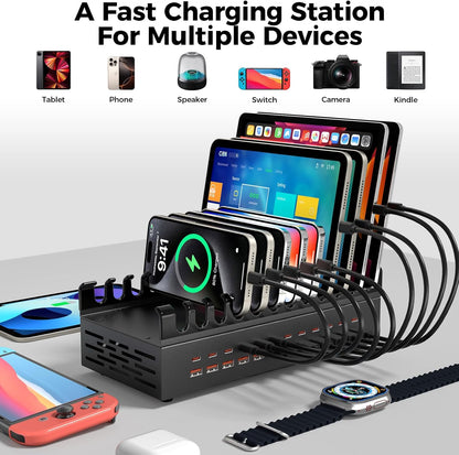 300W USB Charging Station for Multiple Devices, 24 Port USB C Fast Charging Station, Multi Device Charger Station Organizer Compatible with Tablet, Laptop, Cellphone, iPhone, iPad (300, Watts)