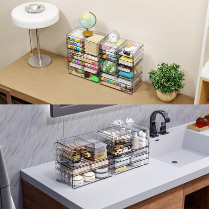 Yieach 2 Pack Acrylic Storage Drawers With 6 Drawers,Stackable Desk Organizer and Makeup Organizer,Large Clear Office Supplies Organizer for Pen,Stationary,Palettes,Arts Craft Organizers and Storage